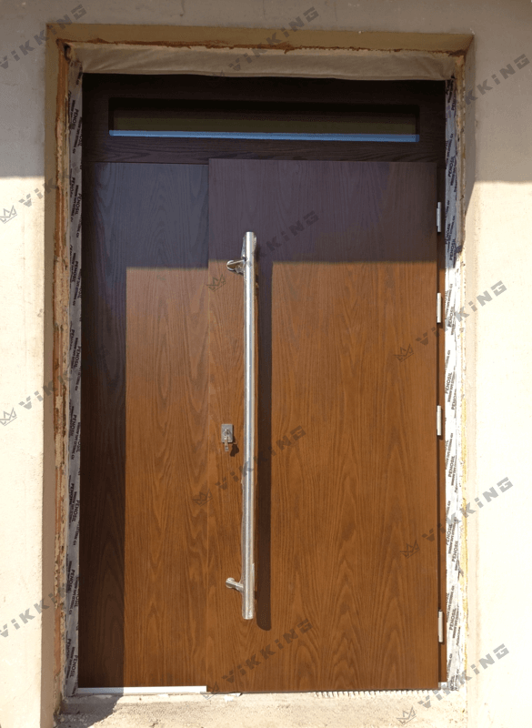 Classic exterior composite doors in a rich walnut finish