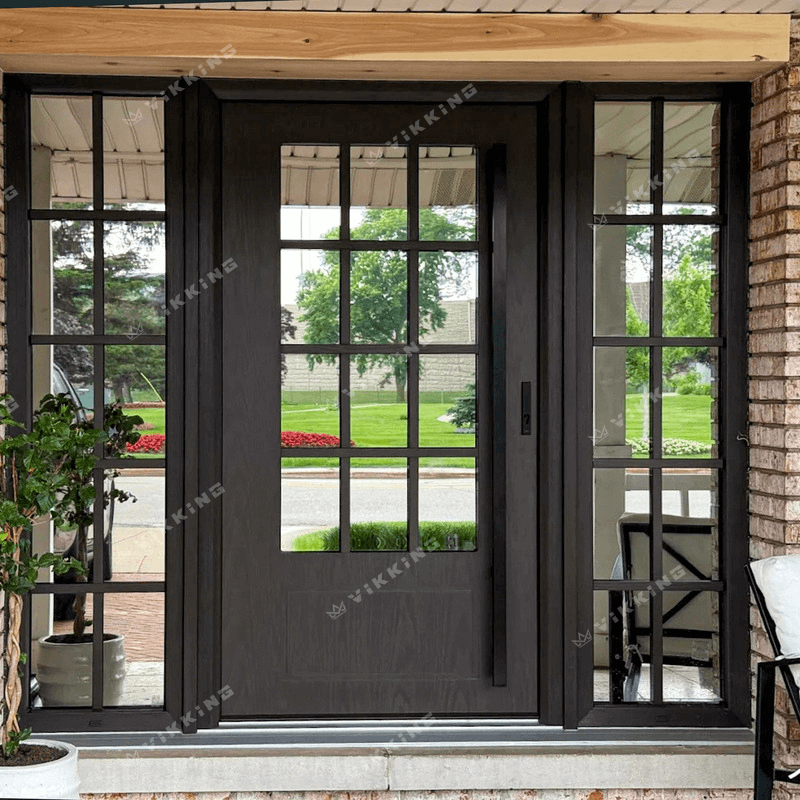 Classic composite doors with side lights and muntins.