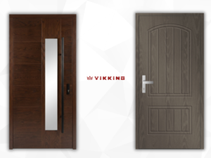 Dark wood grain composite front doors showcasing painted finish and versatile design for modern and classic homes – VIKKING